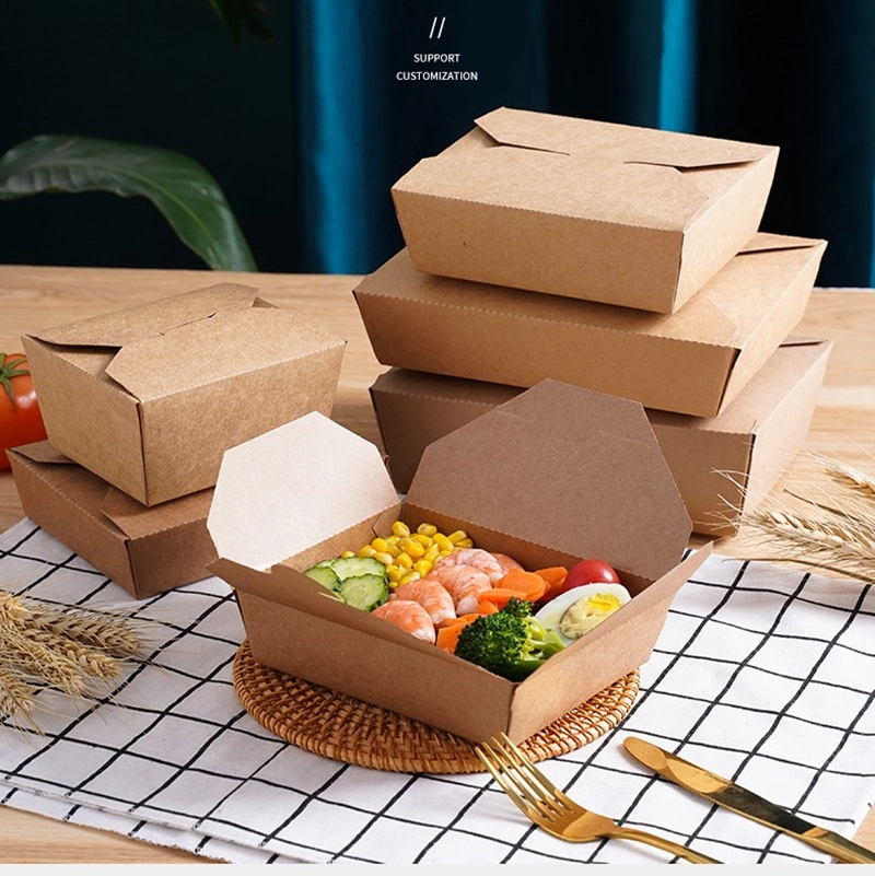 Custom Printing UV Coating Accept Disposable Folding Paper Takeout Box Food Container Paper Kraft Paper Fast Food Logo Packaging